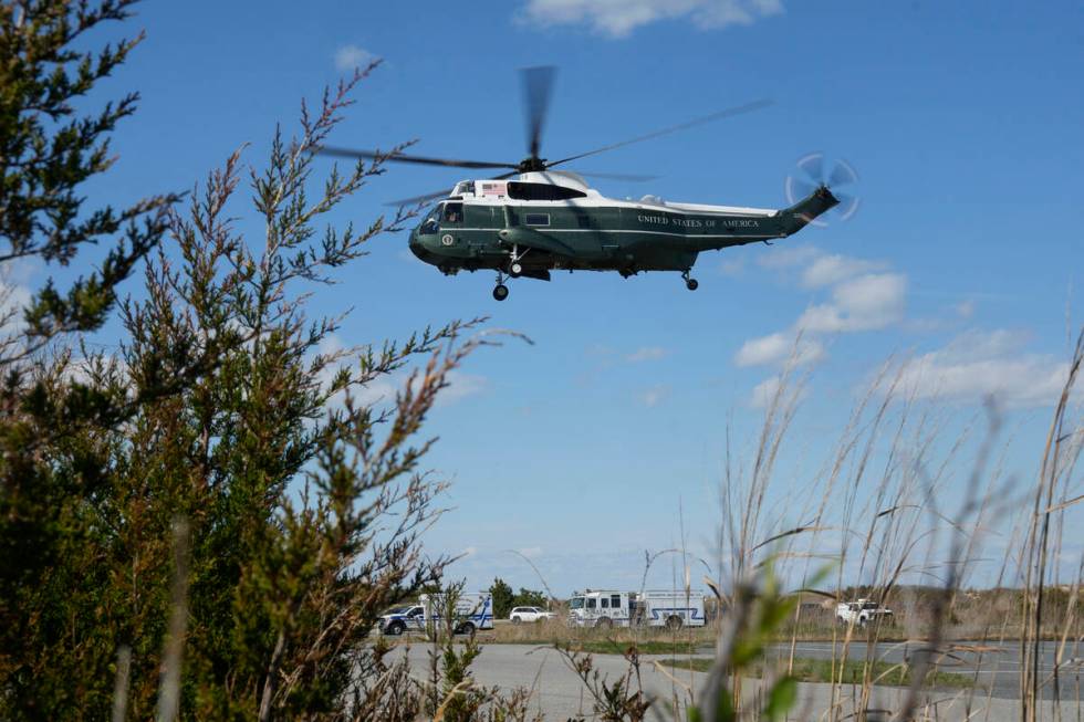 President Joe Biden departs aboard Marine One after leaving Gordons Pond in Rehoboth Beach, Del ...