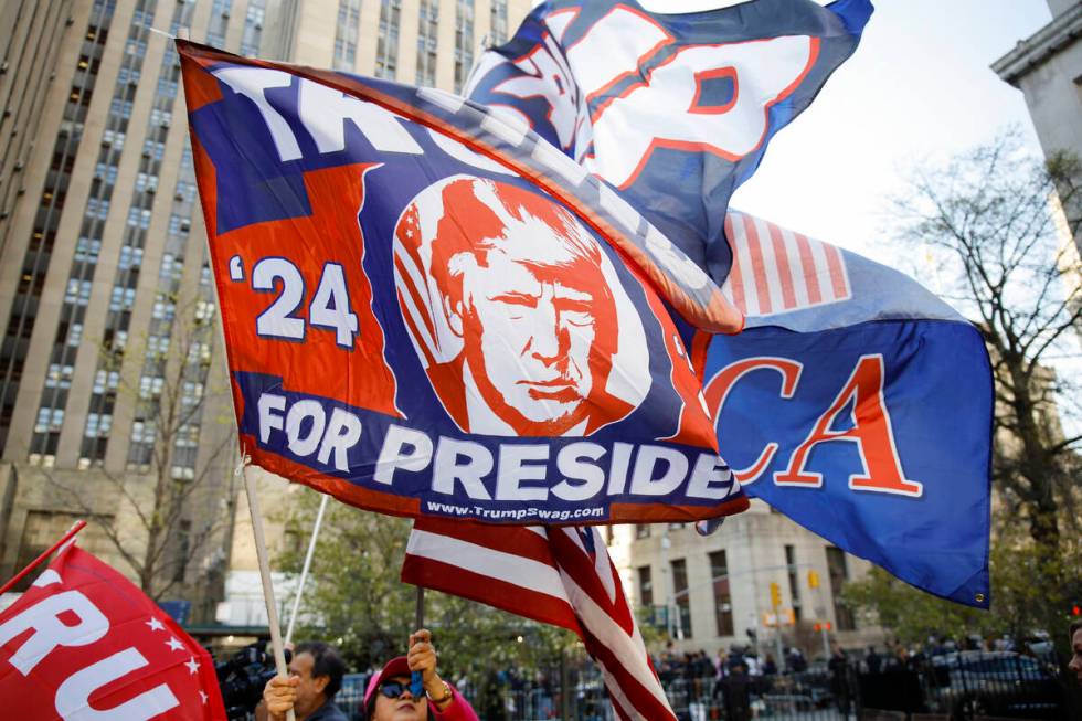 Supporters of former President Donald Trump demonstrate outside Manhattan criminal court, Monda ...