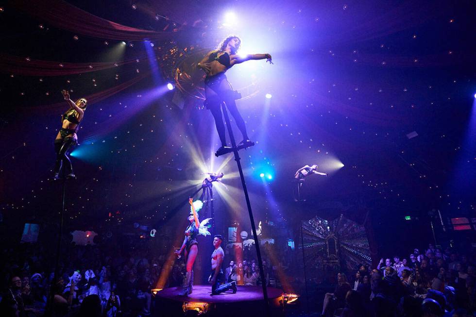 The scene from the 13th anniversary of "Absinthe" at Caesars Palace on Wednesday, April 10, 202 ...