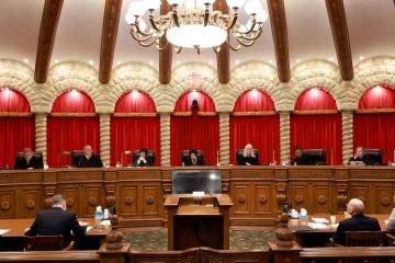 Nevada Supreme Court Justices prepare for oral arguments in Las Vegas Tuesday, April 9, 2024. ( ...