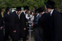 Ultra-Orthodox Jewish men gather to collect water from a spring to make matzoh, a traditional h ...