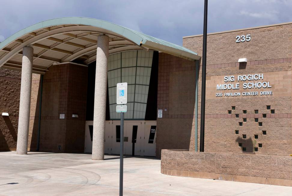 Sig Rogich Middle School is seen on Tuesday, Sept. 12, 2023, in Las Vegas. Students at the Summ ...