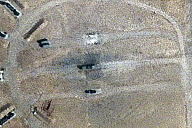 Burn marks surround what analysts identify as a radar system for a Russian-made S-300 missile b ...