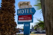 Sign for the soon to close Gateway Motel recently purchased by the Siegel Group with thoughts o ...