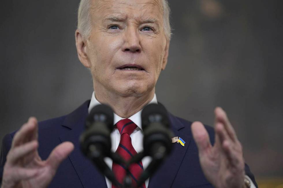 President Joe Biden speaks before signing a $95 billion Ukraine aid package that also includes ...