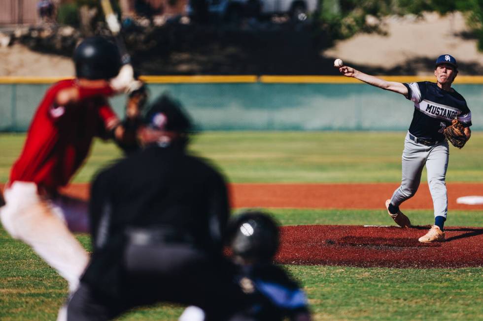 Shadow Ridge pitcher Brock Morrow (7) throws the ball from the mound during a high school baseb ...