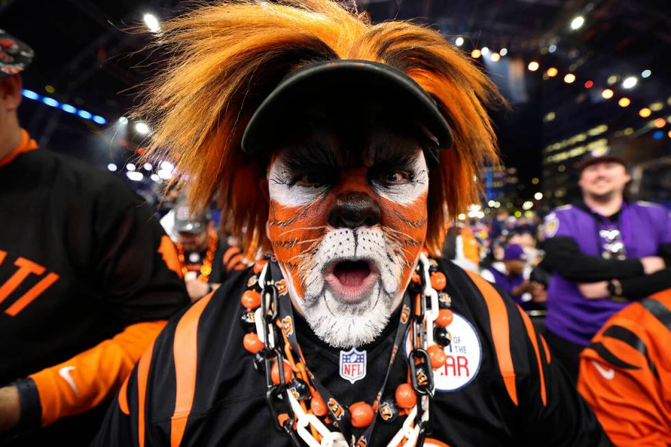 Cincinnati Bengals fan cheers during the first round of the NFL football draft, Thursday, April ...