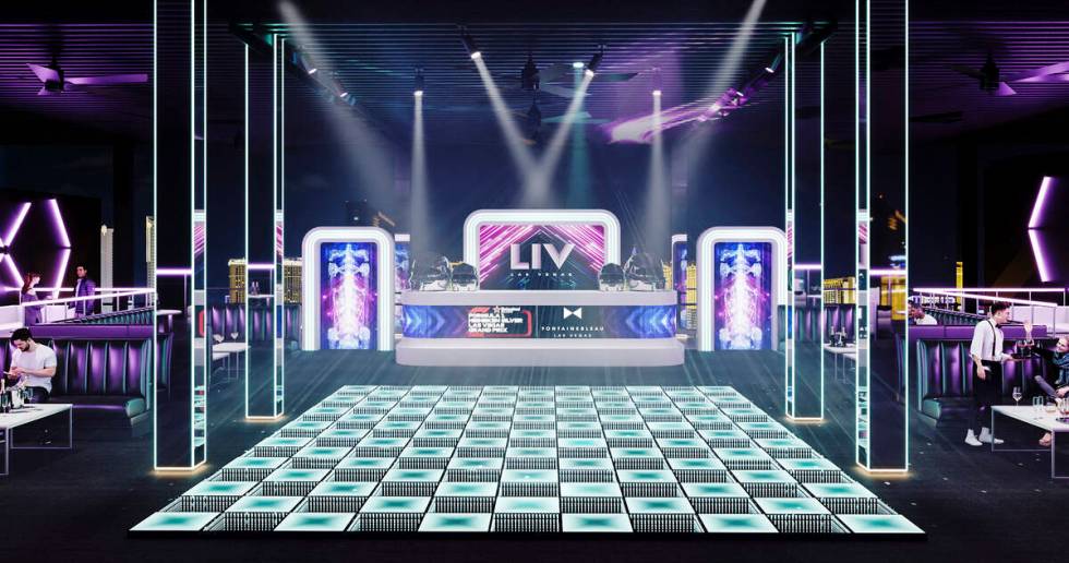 An artist rendering of the planned LIV Las Vegas rooftop nightclub at the Formula One pit build ...