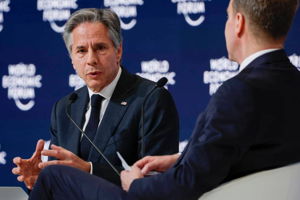 U.S. Secretary of State Antony Blinken, left, attends the World Economic Forum (WEF) in Riyadh, ...