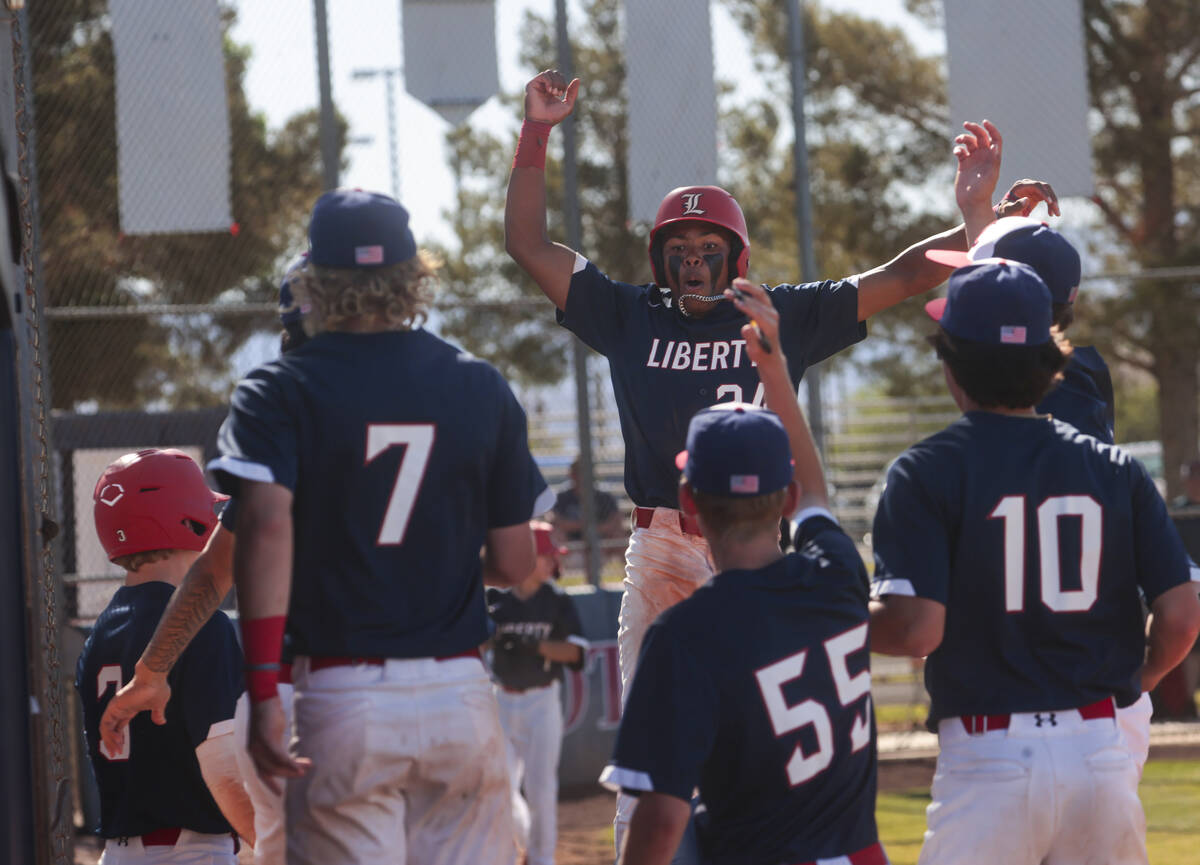 during a baseball game at Liberty High School on Monday, April 29, 2024, in Henderson. (Chase S ...