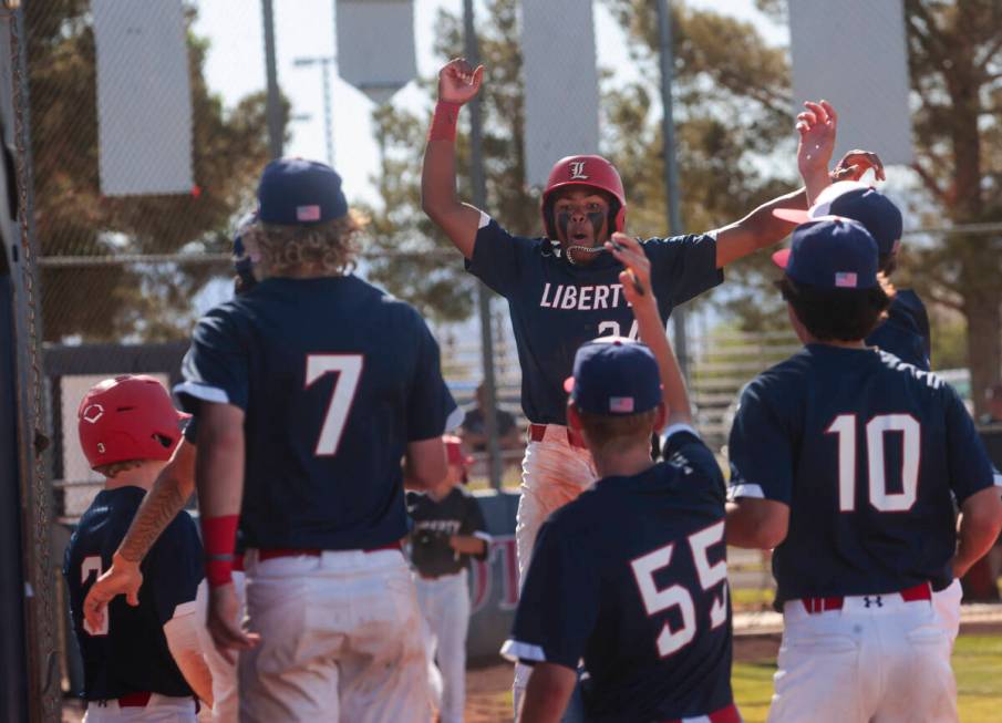 during a baseball game at Liberty High School on Monday, April 29, 2024, in Henderson. (Chase S ...