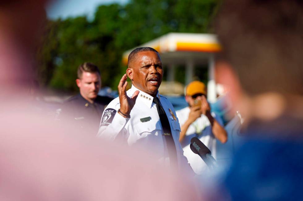 Charlotte-Mecklenburg Police Chief Johnny Jennings speaks at a press conference regarding an ev ...