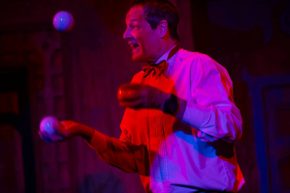 Circus artist Kip Reynolds performs during the closing night of Lost Spirits Distillery at Area ...