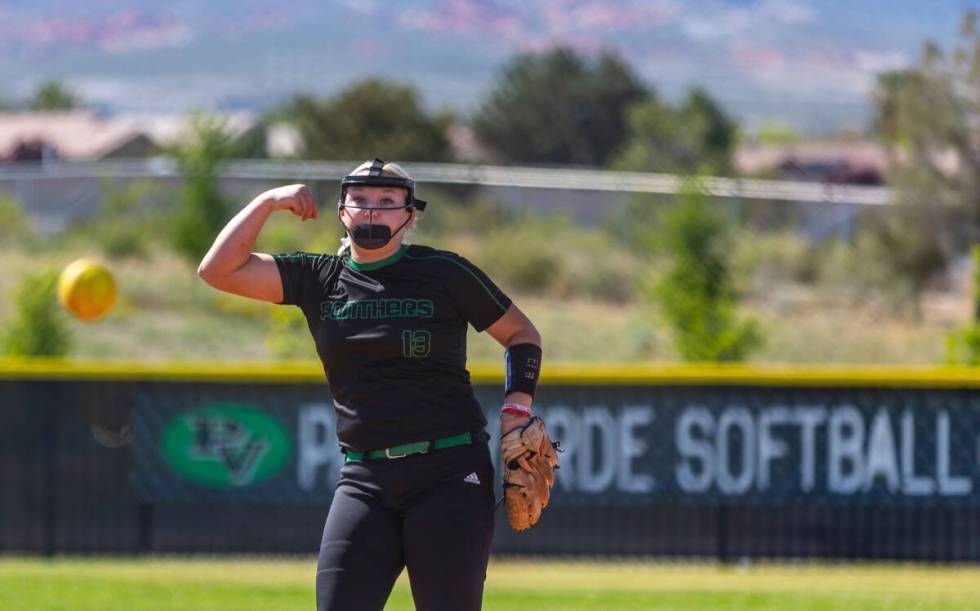 Palo Verde pitcher Bradi Odom (13) sends another ball to the plate and a Coronado batter during ...