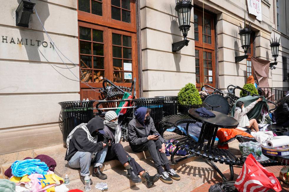 Student protesters camp near the entrance to Hamilton Hall on the campus of Columbia University ...