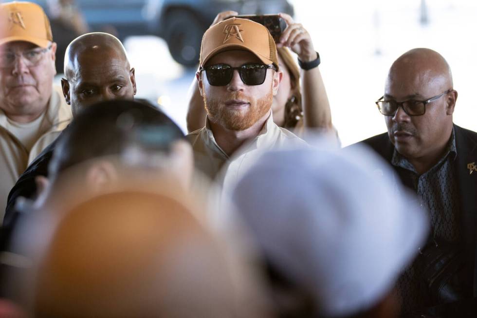 Canelo Alvarez arrives to MGM Grand ahead of his super middleweight boxing bout against Jaime M ...