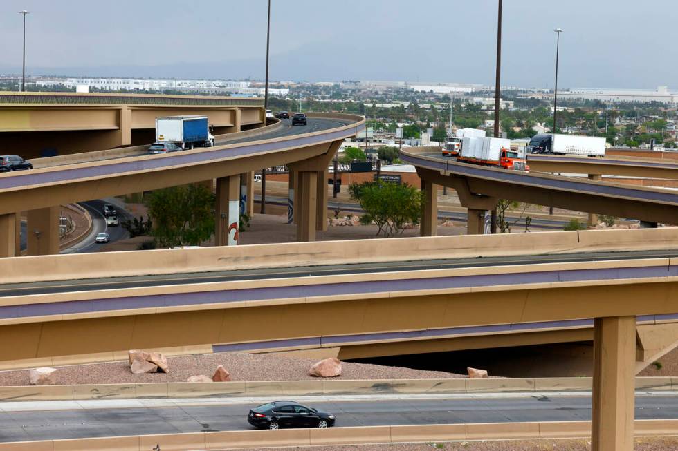 Motorists navigate on the U.S. 95 and Interstate 15 interchange, commonly called the “sp ...