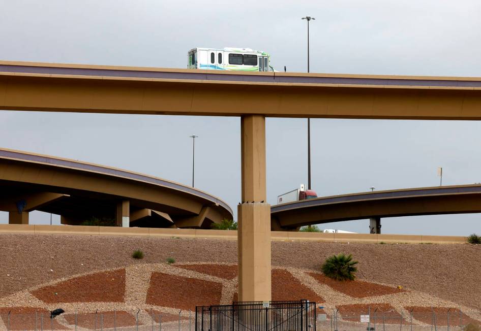 Motorists navigate on the U.S. 95 and Interstate 15 interchange, commonly called the “sp ...