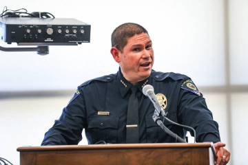 Clark County School District police Chief Henry Blackeye speaks at a press conference regarding ...