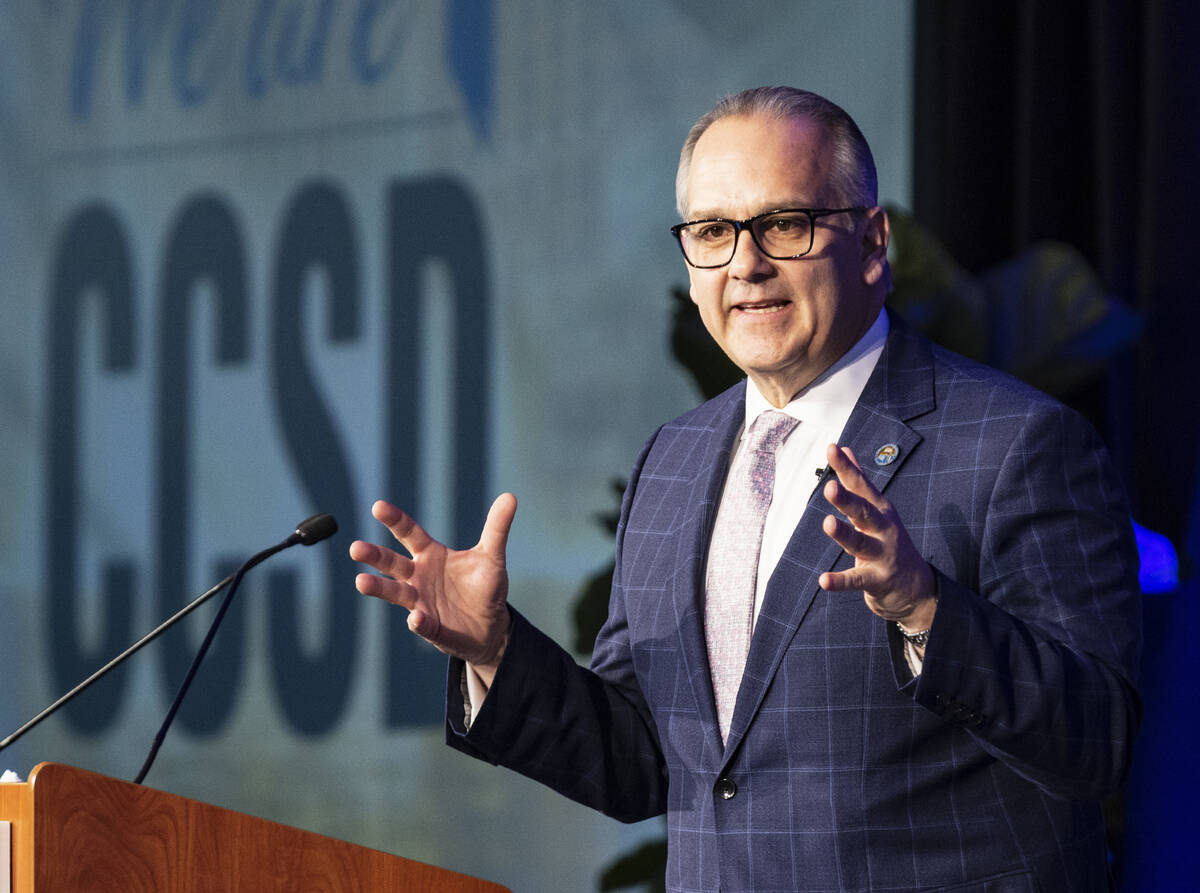 CCSD Superintendent Jesus Jara delivers the 2023 State of the Schools address at Resorts World ...