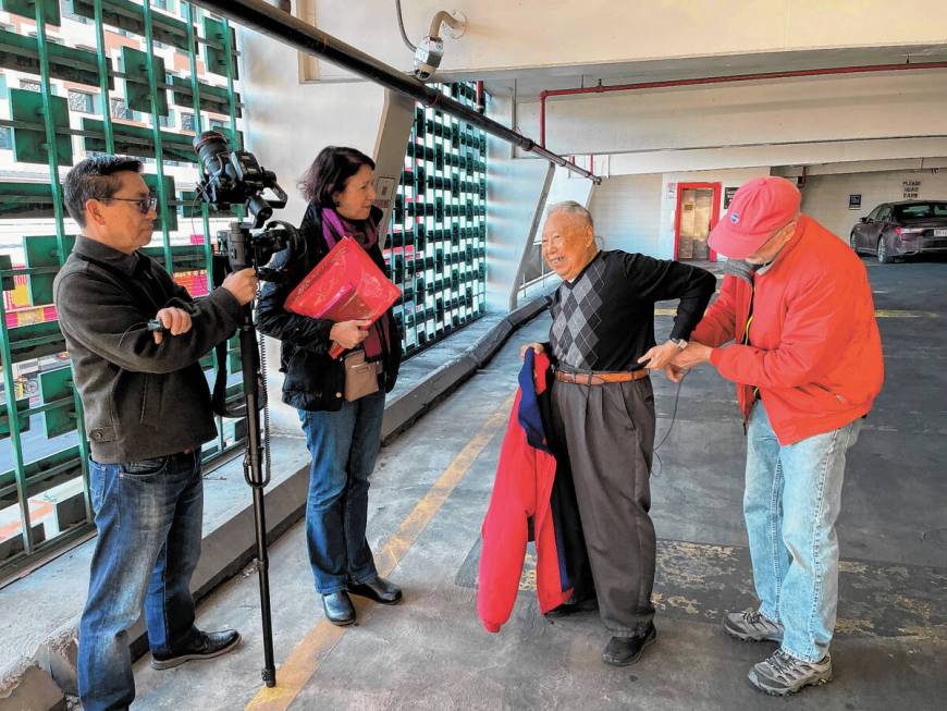 George Lee on location in Las Vegas with the crew  from left, producer Jon Funabiki, dire ...