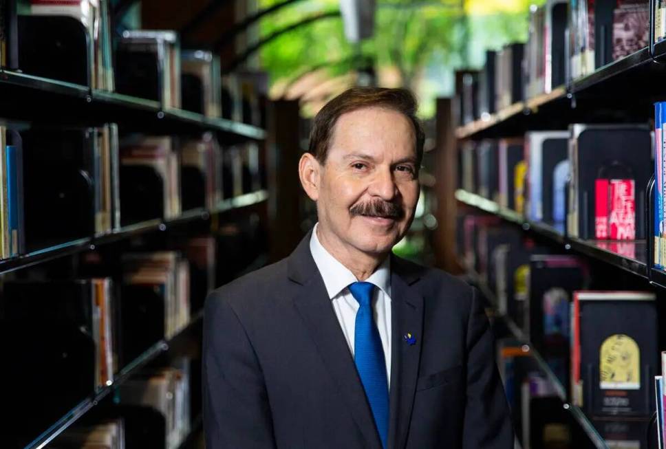 Federico Zaragoza, president of the College of Southern Nevada, poses for a portrait in the lib ...