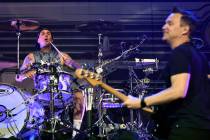 Drummer Travis Barker (L) and singer/bassist Mark Hoppus of Blink-182 perform at The Pearl conc ...