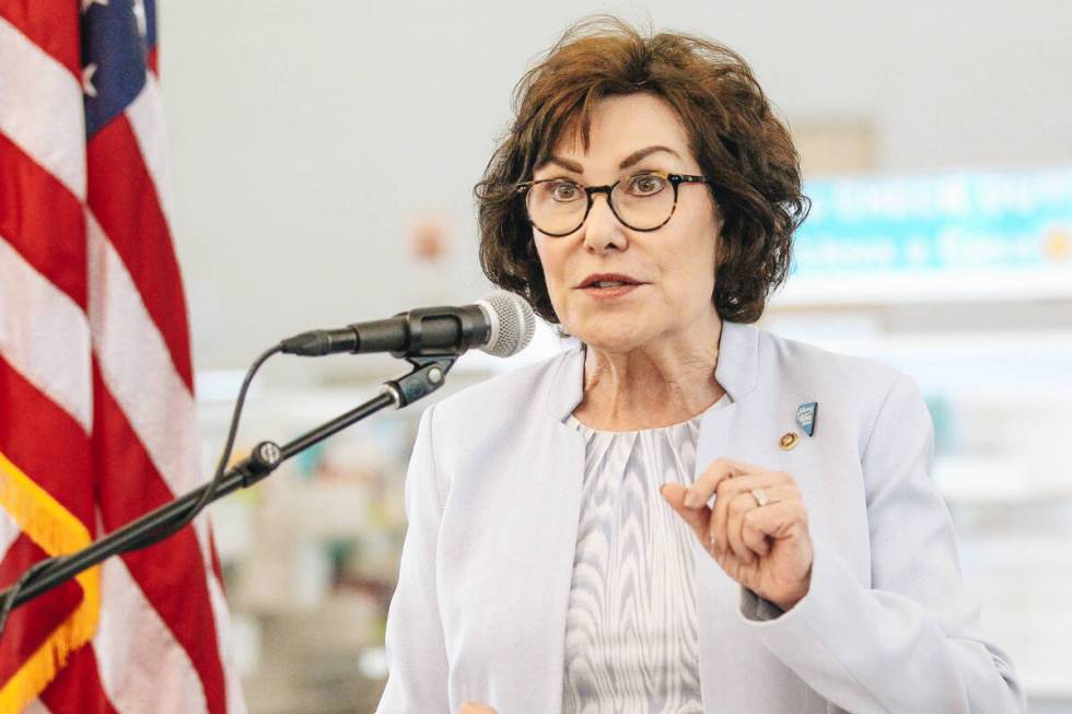 Sen. Jacky Rosen, D-Nev., speaks at a press conference on Friday, June 16, 2023, at the East Ve ...