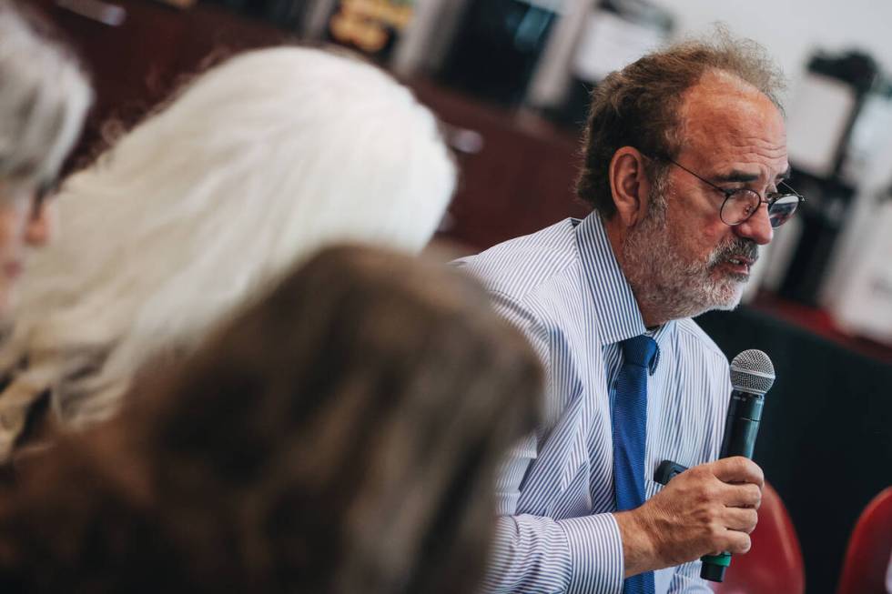 Rabbi Sanford Axelrad speaks during a “How to Be a Peacemaker” discussion group m ...