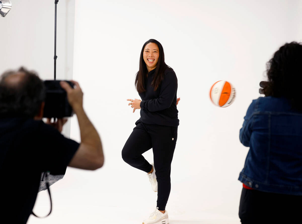 Las Vegas Aces first assistant coach Natalie Nakase poses for a photo during Aces media day, on ...