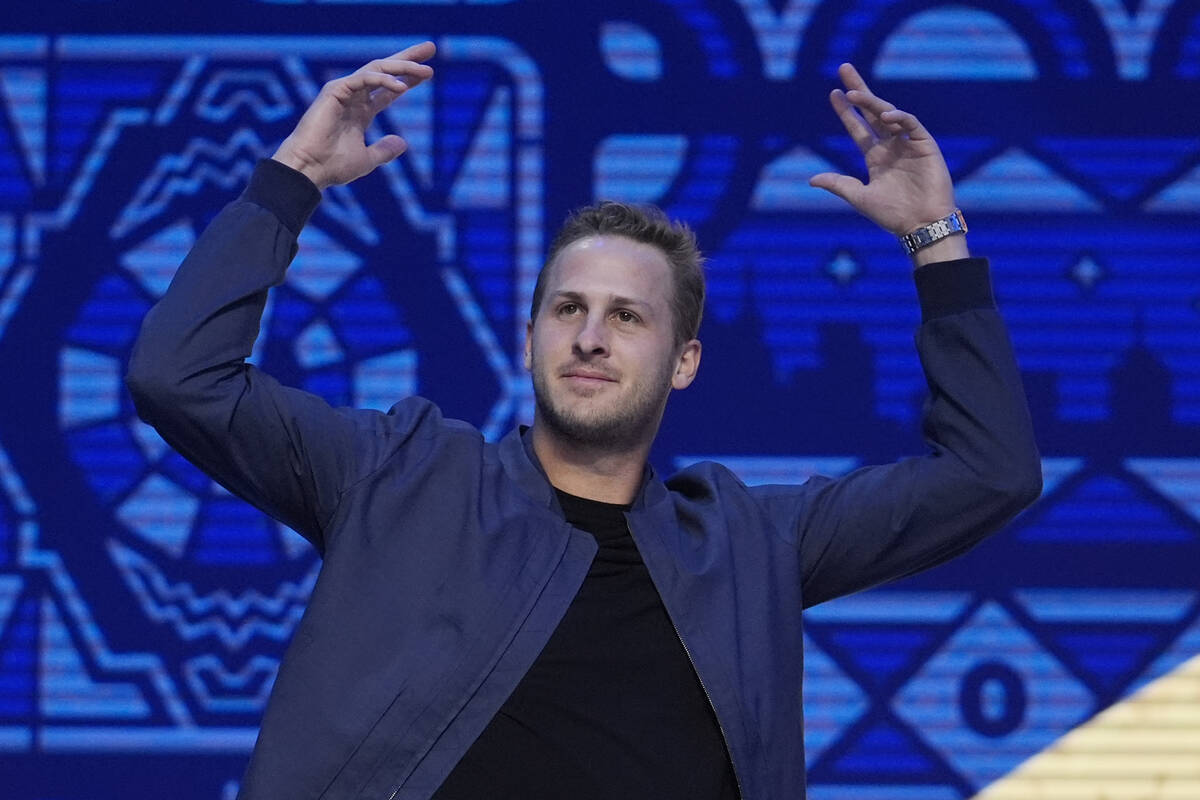 Detroit Lions quarterback Jared Goff during the first round of the NFL football draft, Thursday ...