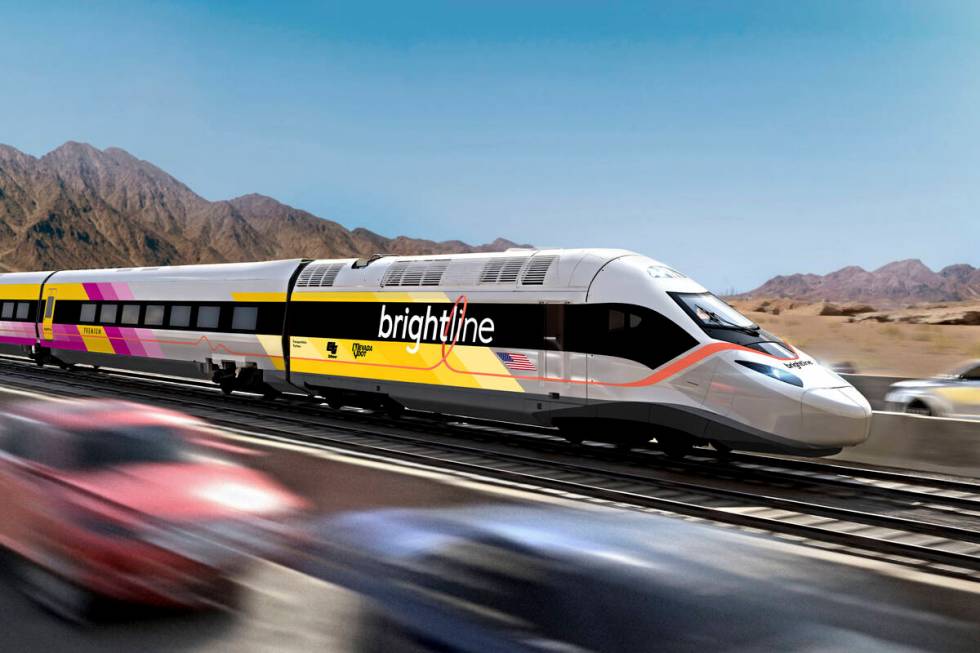 This undated illustration provided by Brightline West shows an illustration of the Brightline W ...