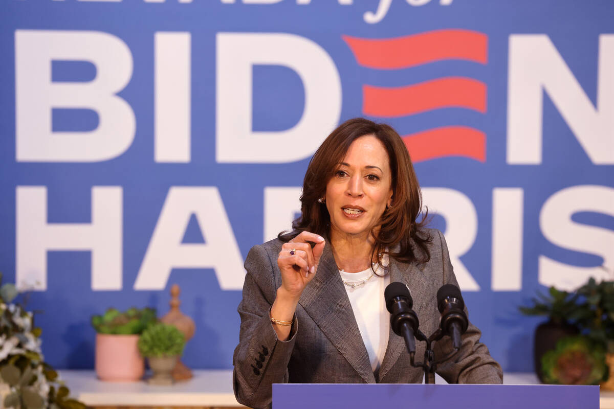 Vice President Kamala Harris speaks during a campaign event at Bottega Exchange coworking space ...