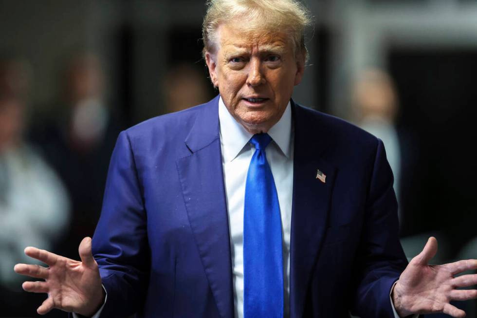 Former President Donald Trump arrives at Manhattan criminal court in New York, on Friday, May 3 ...