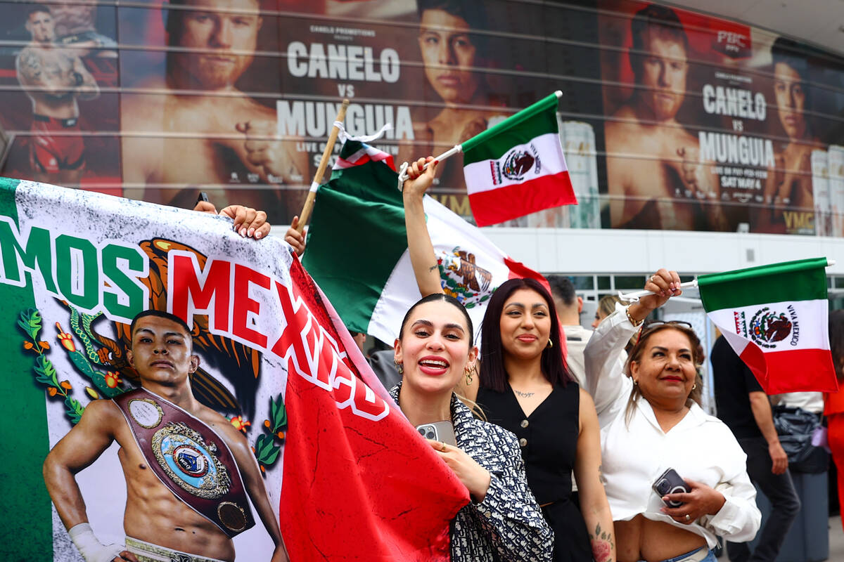 Fans of Jaime Munguía cheer for him before he faces Canelo Álvarez in a undisputed wo ...