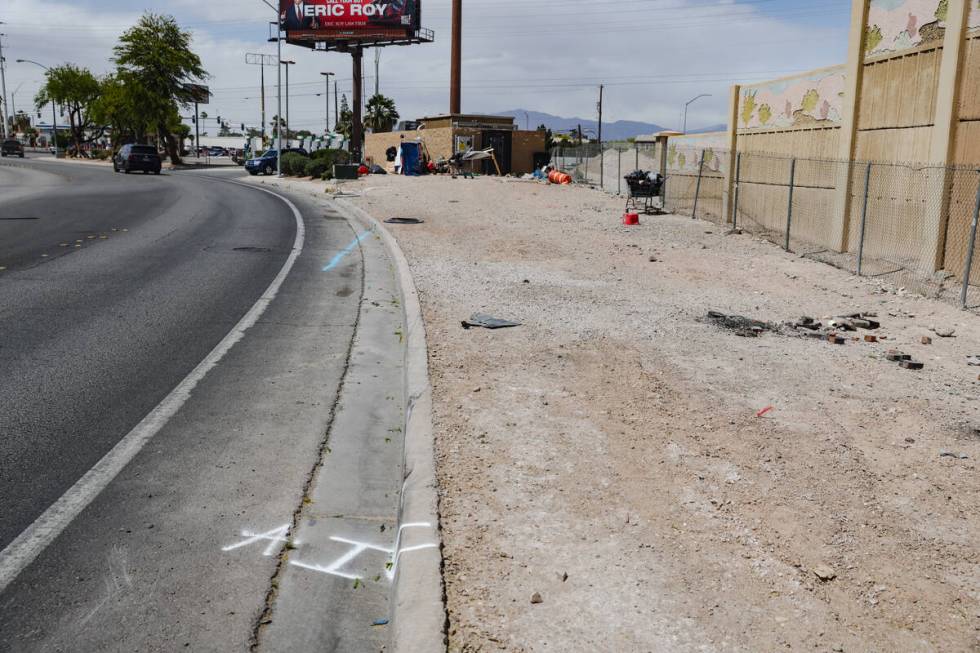 The area where an unhoused man was critically injured after a car ran off the road and hit him ...