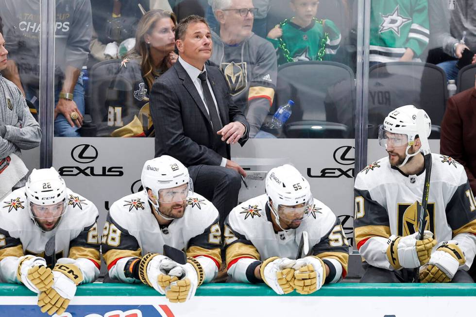 Vegas Golden Knights head coach Bruce Cassidy looks on in Game 7 of an NHL hockey Stanley Cup f ...