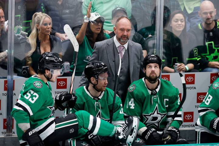 Dallas Stars head coach Peter DeBoer looks on in Game 7 of an NHL hockey Stanley Cup first-roun ...
