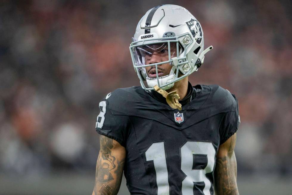 Raiders cornerback Jack Jones (18) on the field during the first half of an NFL game against th ...