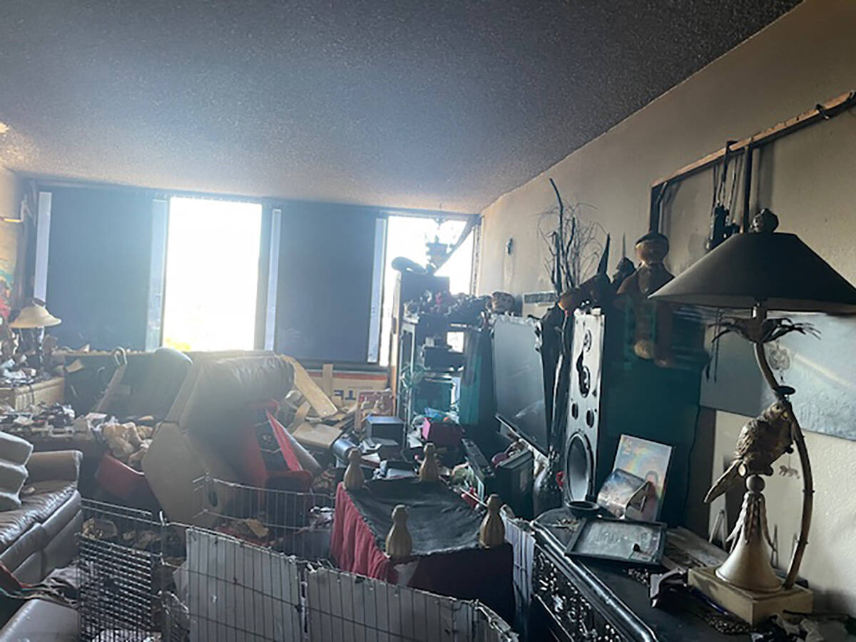 A fire damaged room in an apartment at 3930 University Center near East Flamingo on May 6, 2024 ...