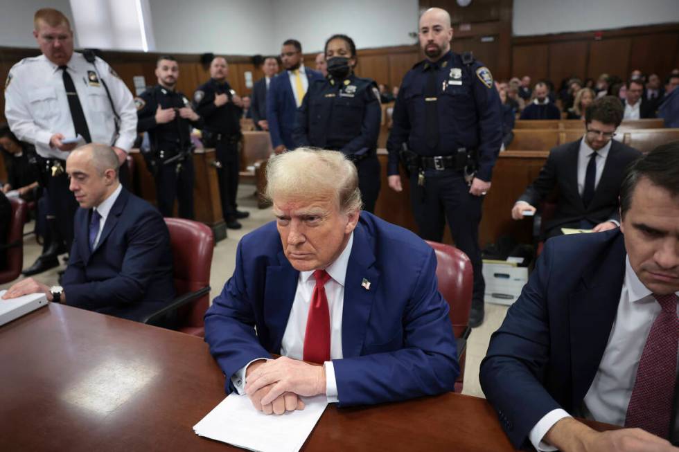 Former President Donald Trump attends his trial at the Manhattan Criminal court, Monday, May 6, ...