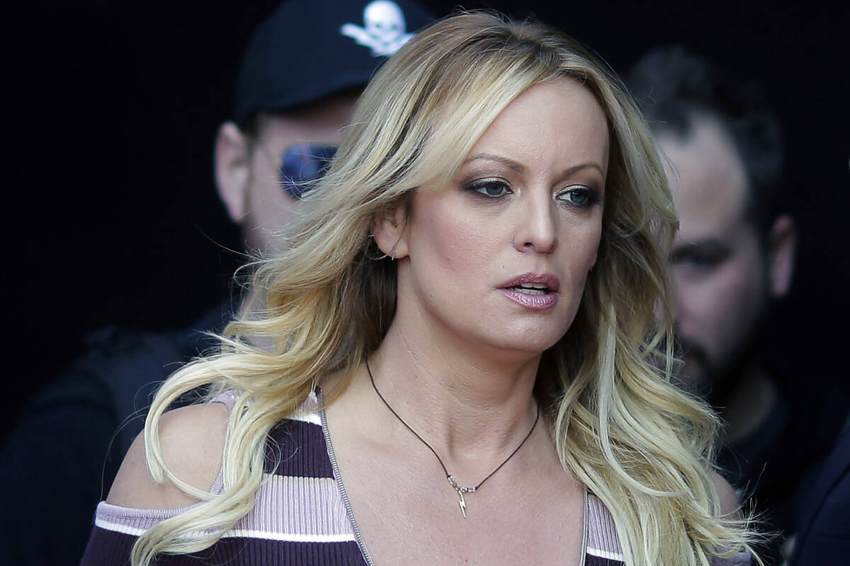 FILE - Stormy Daniels arrives at an event in Berlin, on Oct. 11, 2018. Witness testimony in Don ...