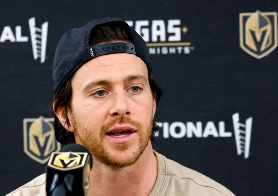 Golden Knights right wing Jonathan Marchessault speaks during team's exit interviews at City N ...