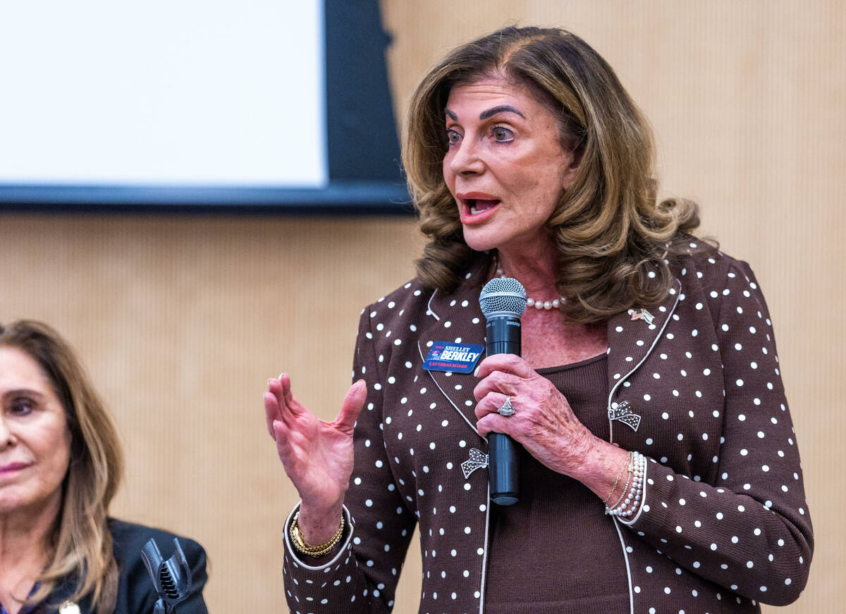 Candidate for mayor of Las Vegas Shelley Berkley gives a response during a forum organized by t ...