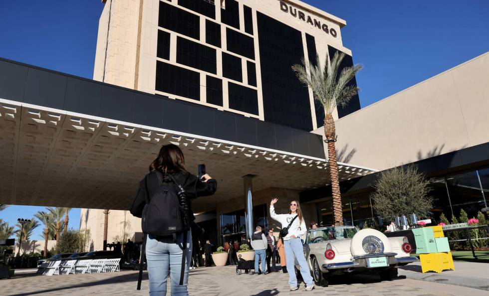 YouTuber Norma Geli, left, and TikTokker Lydia Penn attend the opening of Durango in Las Vegas ...