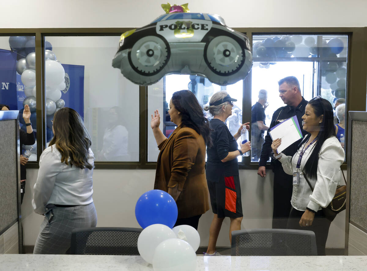 Guests visit the third North Las Vegas police station after the ribbon-cutting ceremony on Wedn ...