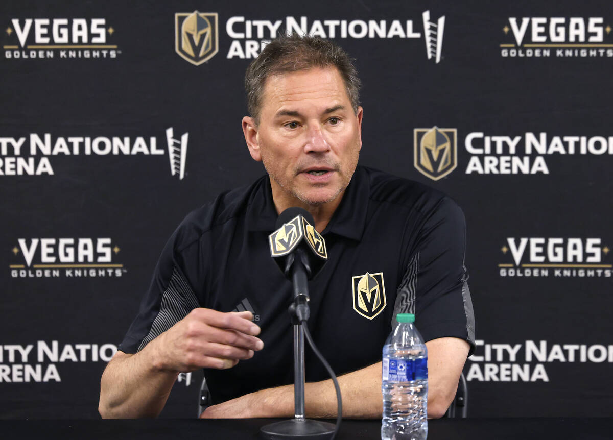 Golden Knights head coach Bruce Cassidy speaks during team's exit interviews at City National A ...