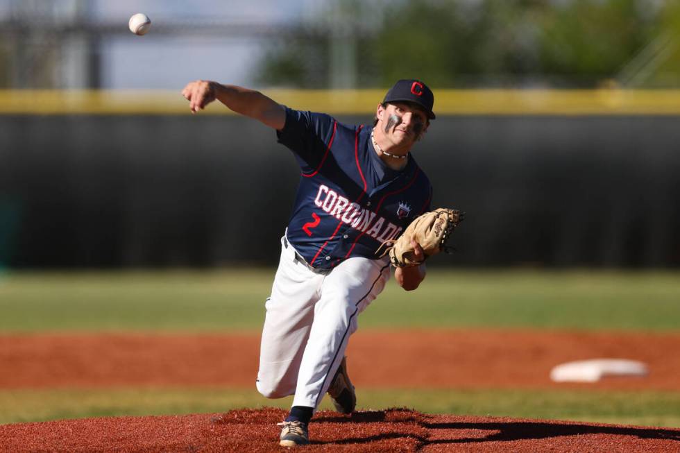 Coronado pitcher Brigham Bleazard throws to Palo Verde during a Class 5A high school baseball S ...