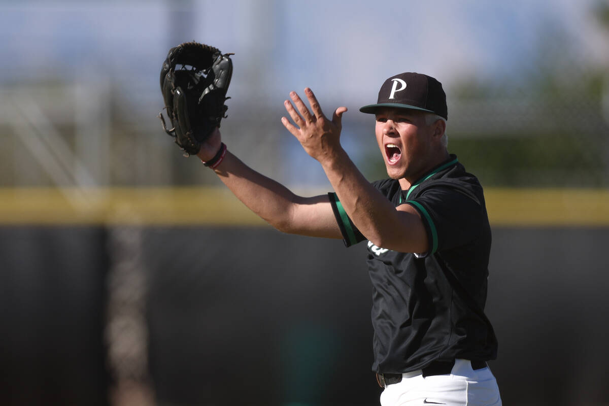 Palo Verde pitcher Tanner Johns (21) celebrates after throwing a fast inning to Coronado during ...