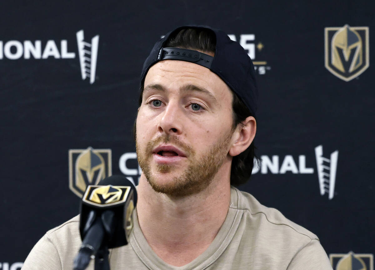 Golden Knights right wing Jonathan Marchessault speaks during team's exit interviews at City N ...